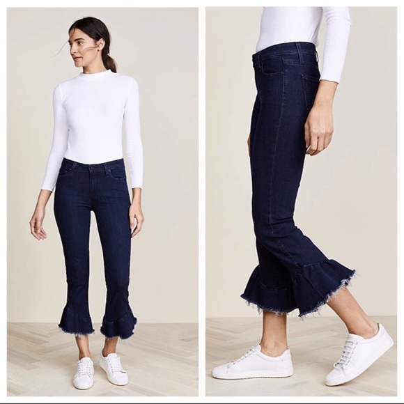 PAIGE Denim - PAIGE Flora Ruffle Hem Crop Straight Leg Jeans